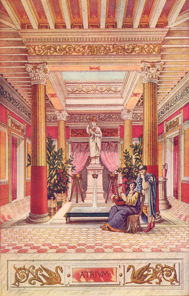 ITALY. Atrium, or court of a house, in Pompeii 1907 old antique print picture